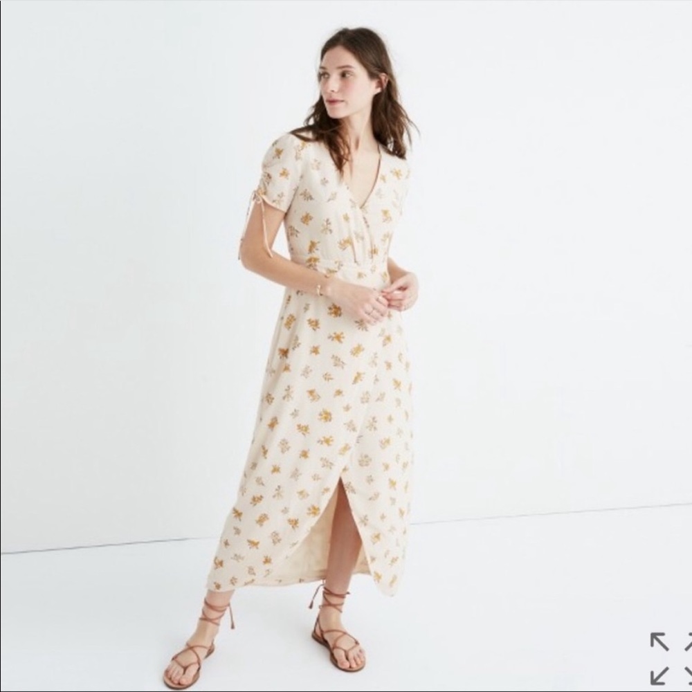 Madewell silk wrap midi dress in field bouquet 4